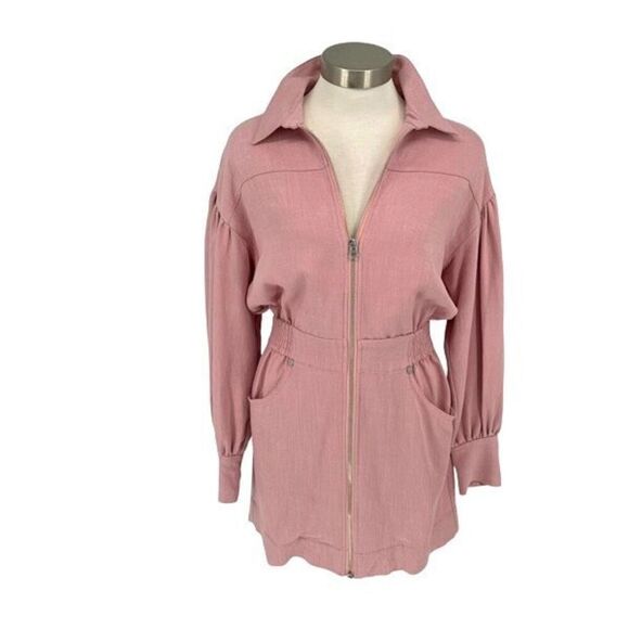 C/Meo Collective Womens Zip Clean Slate Long Sleeve Mini Dress Pink Medium NWT - Picture 2 of 10